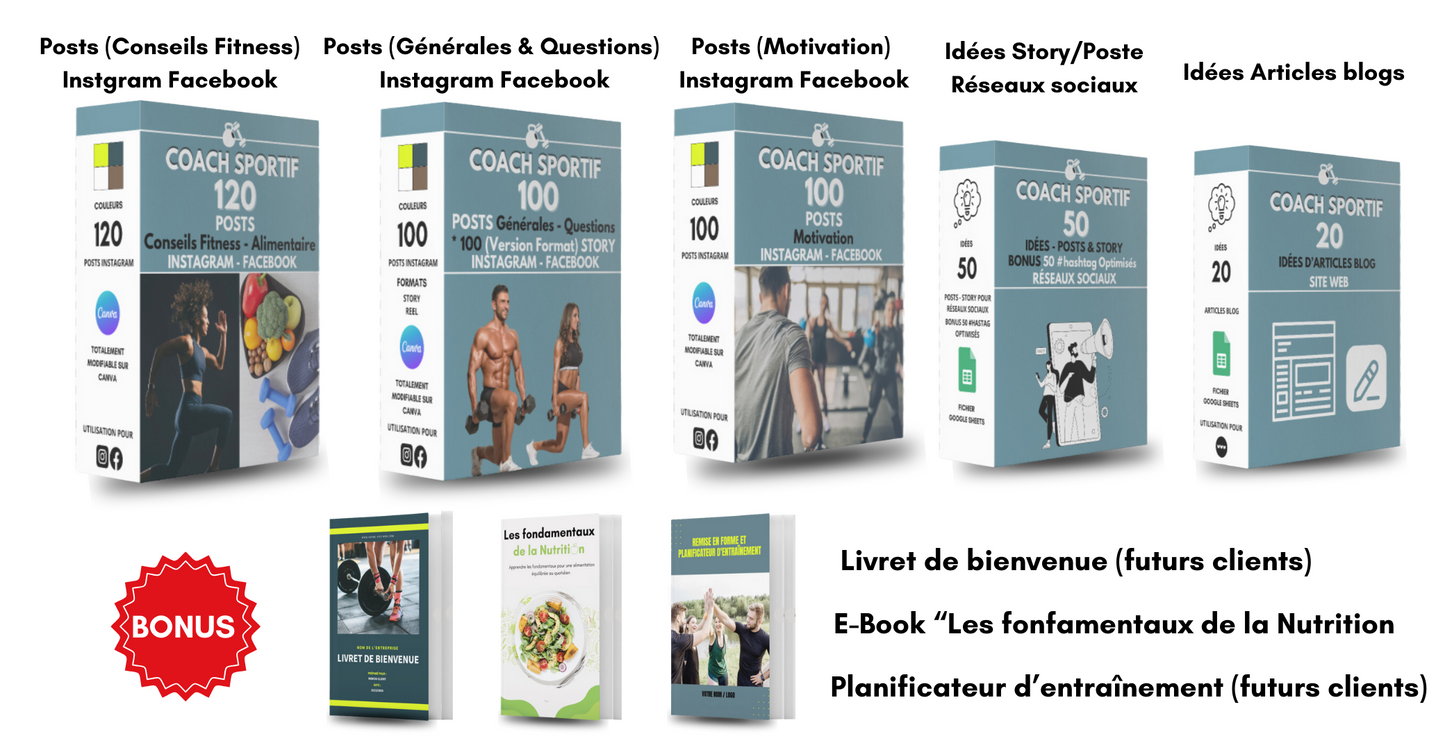 KIT Média sociaux - +320 Modèles pour COACH SPORTIF (CANVA)