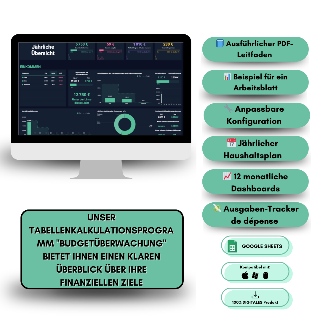 Ultimativer Budgetmanager: Kompatibel mit IOS, Android & Windows - Für Google Sheets optimiert