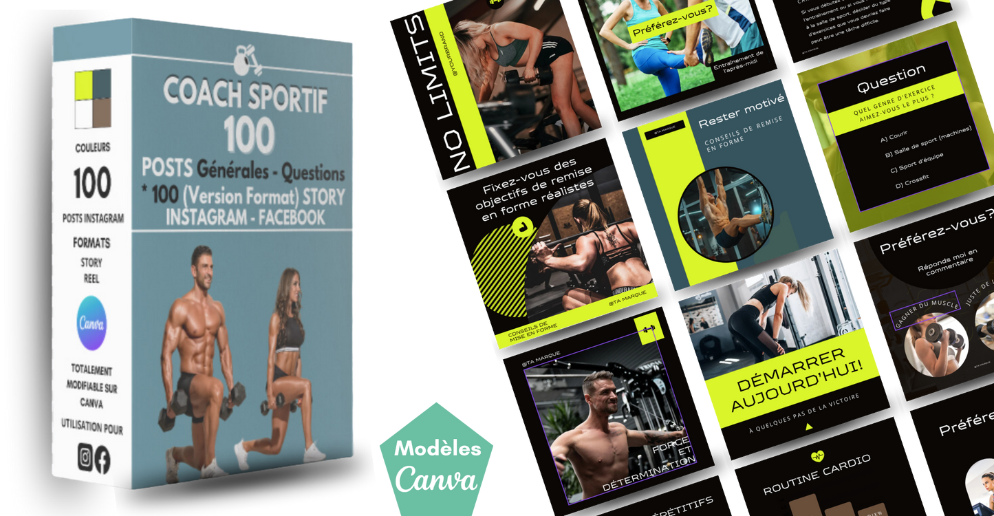 KIT Média sociaux - +320 Modèles pour COACH SPORTIF (CANVA)