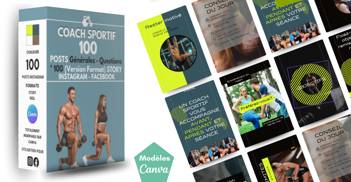 KIT Média sociaux - +320 Modèles pour COACH SPORTIF (CANVA)